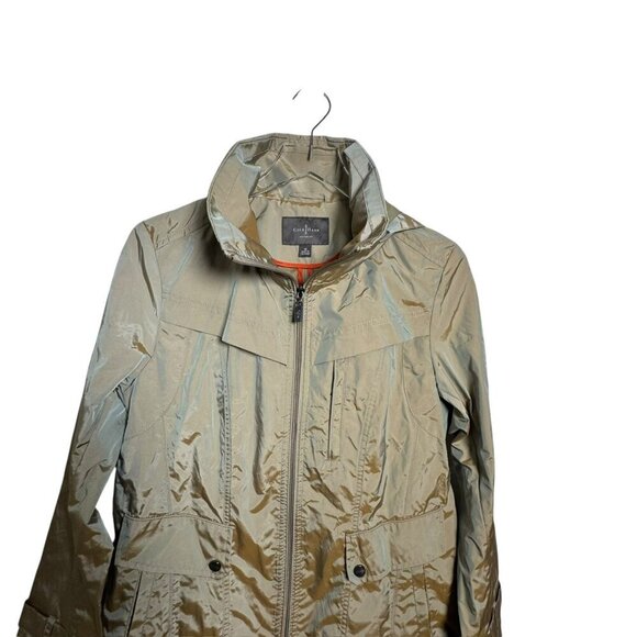 Cole Haan Rain Coat Jacket womens Size Medium topaz Tan Women Iridescent Hooded - Picture 4 of 10